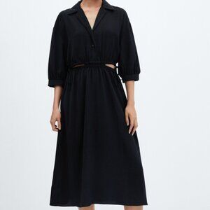 NWOT Mango Black Midi Dress with Cutout Sides and Ties - size 2